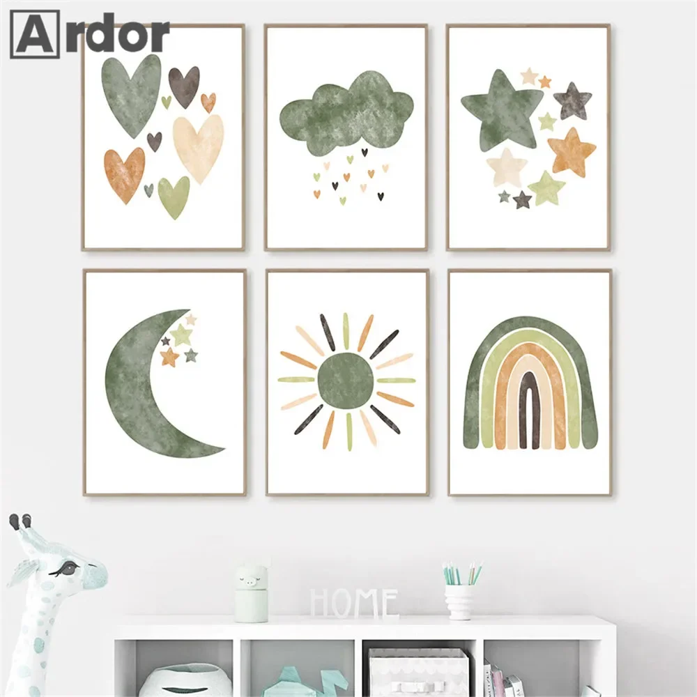 Star Cloud Moon Posters And Pr - Baby Nursery Green recension och pris