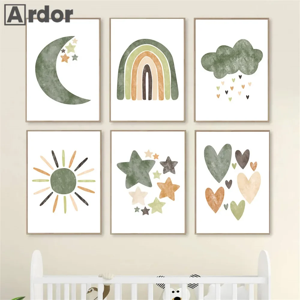 Star Cloud Moon Posters And Pr - Baby Nursery Green recension och pris