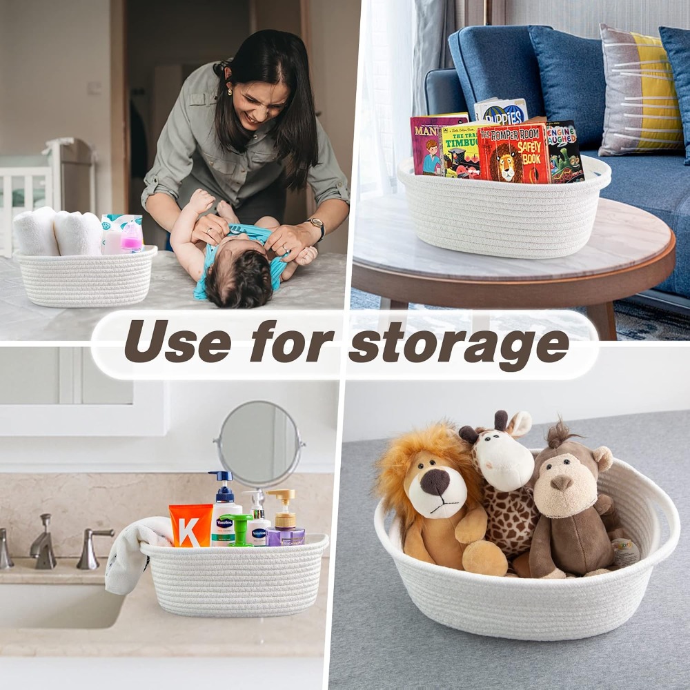 Small Woven Storage Basket wit - Baby Nursery Handles recension och pris