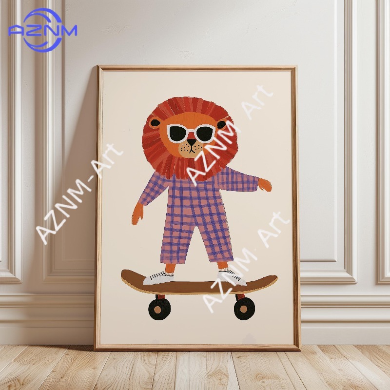 1PC Funny Animal Skateboarding - Baby Nursery Art recension och pris
