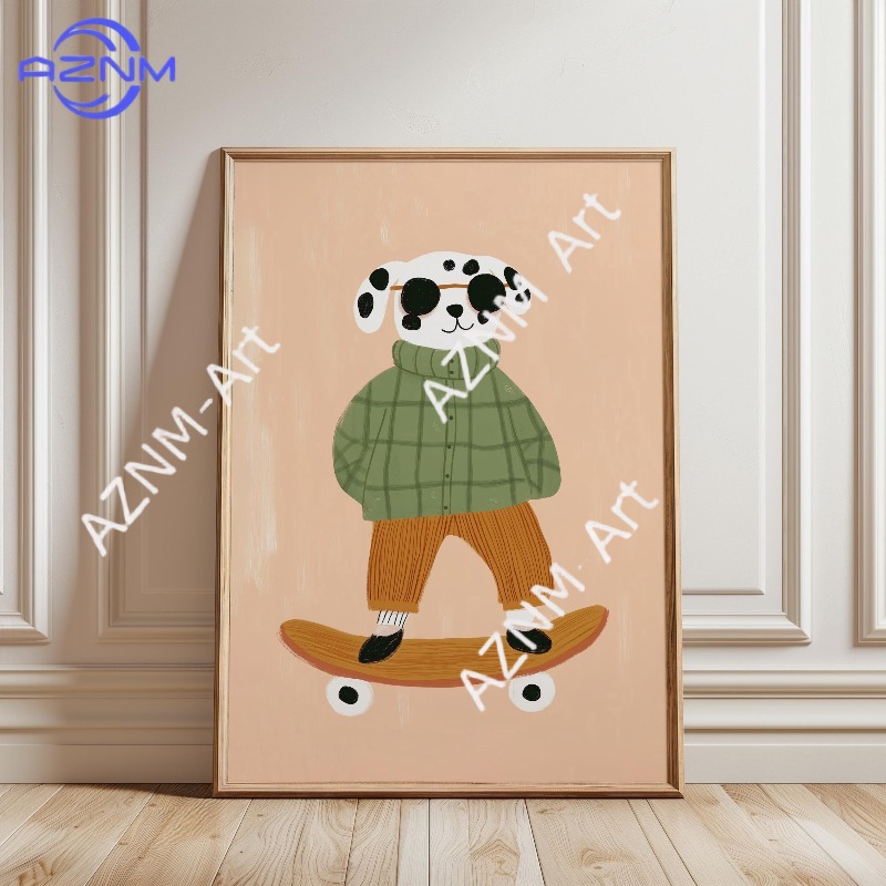 1PC Funny Animal Skateboarding - Baby Nursery Art recension och pris