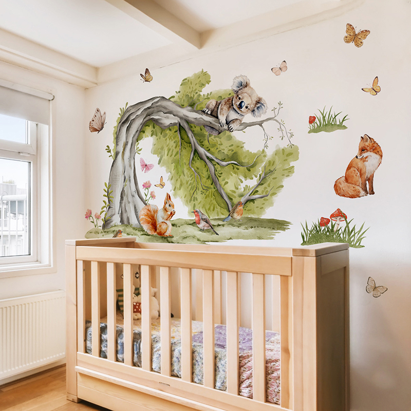 Jungle Large Tree Animals Wall - Baby Nursery Green recension och pris