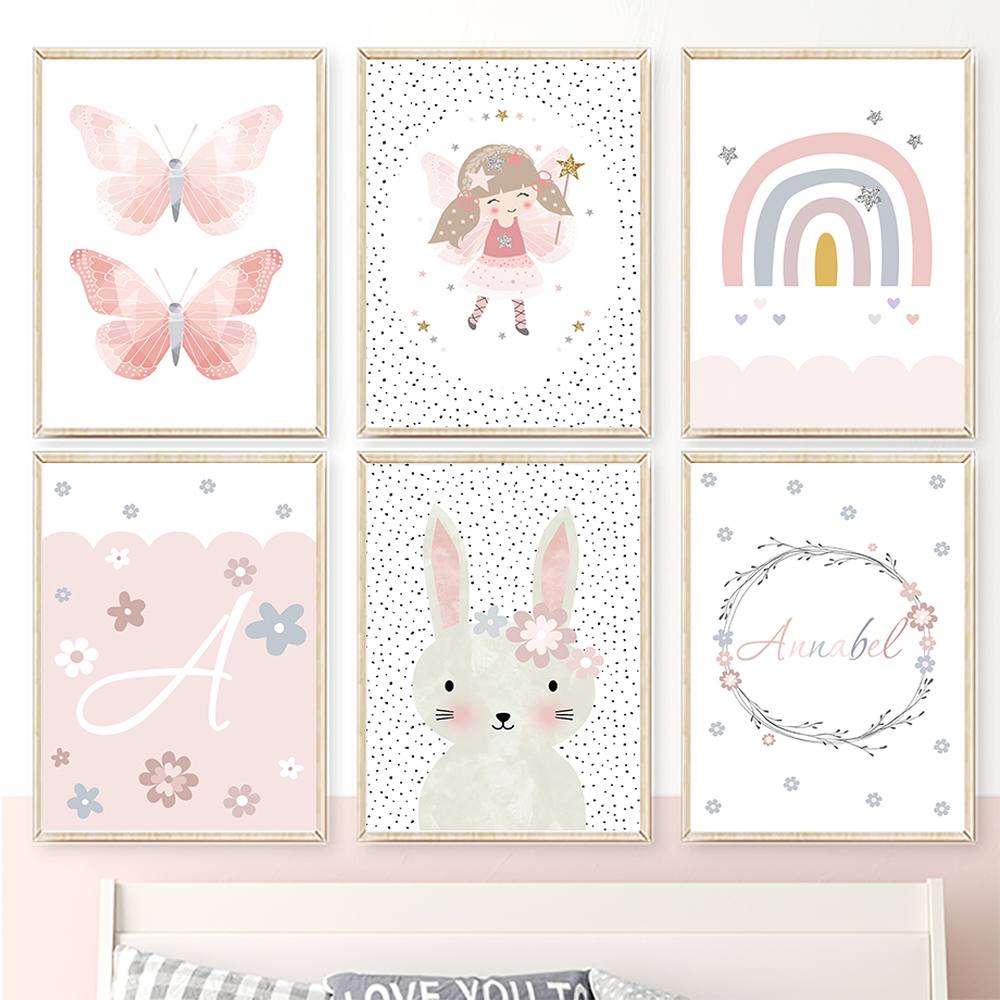 Cute Girl Rabbit Flower Butter - Baby Nursery Art recension och pris