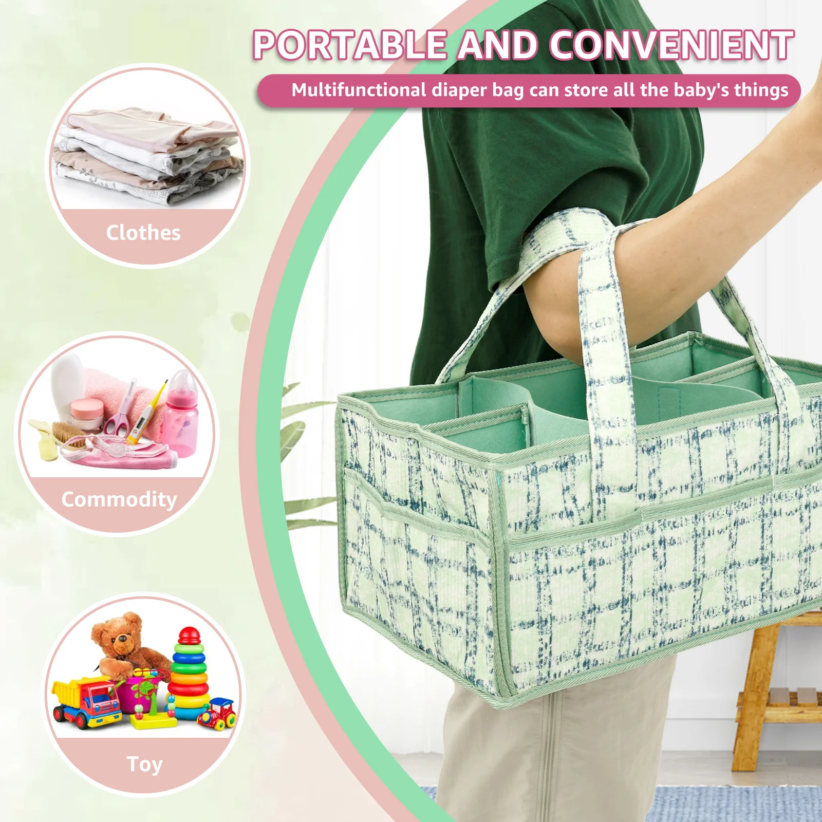 Baby Diaper Caddy Bag Portable - Baby Nursery Handles recension och pris