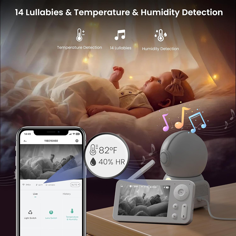2K Baby Monitor with 2 Cameras - Baby Nursery Night Light recension och pris