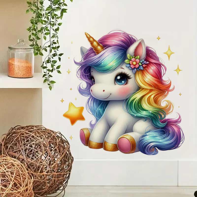 Cute Rainbow Unicorn Wall Stic - Baby Nursery Mural Wallpaper recension och pris