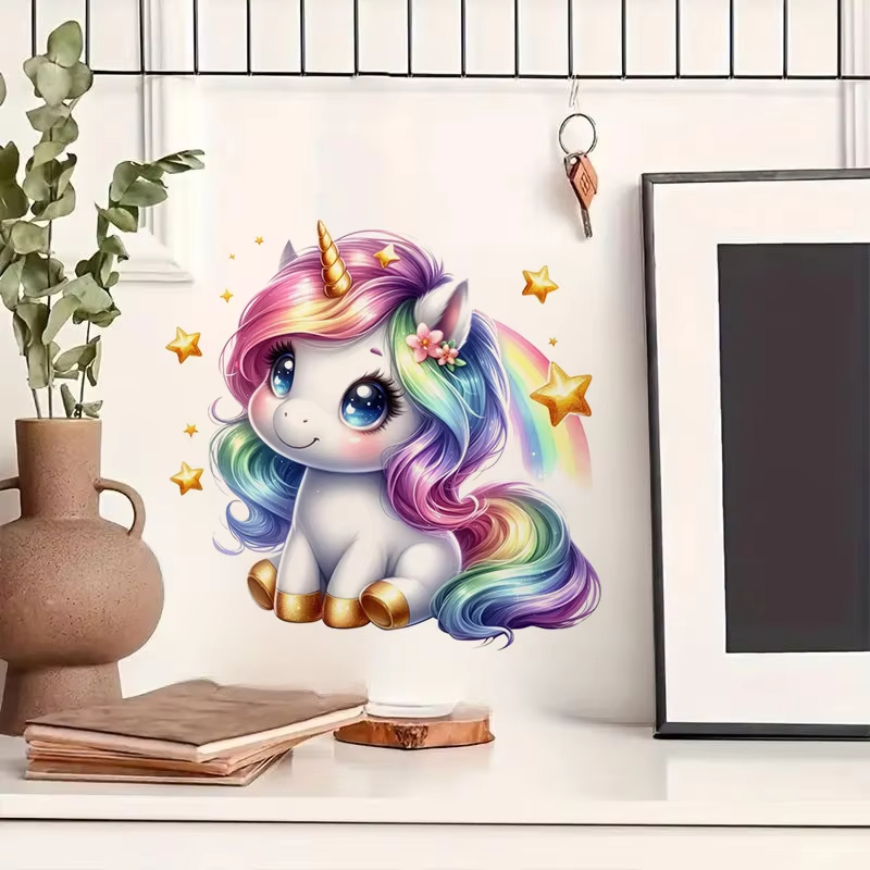 Cute Rainbow Unicorn Wall Stic - Baby Nursery Mural Wallpaper recension och pris