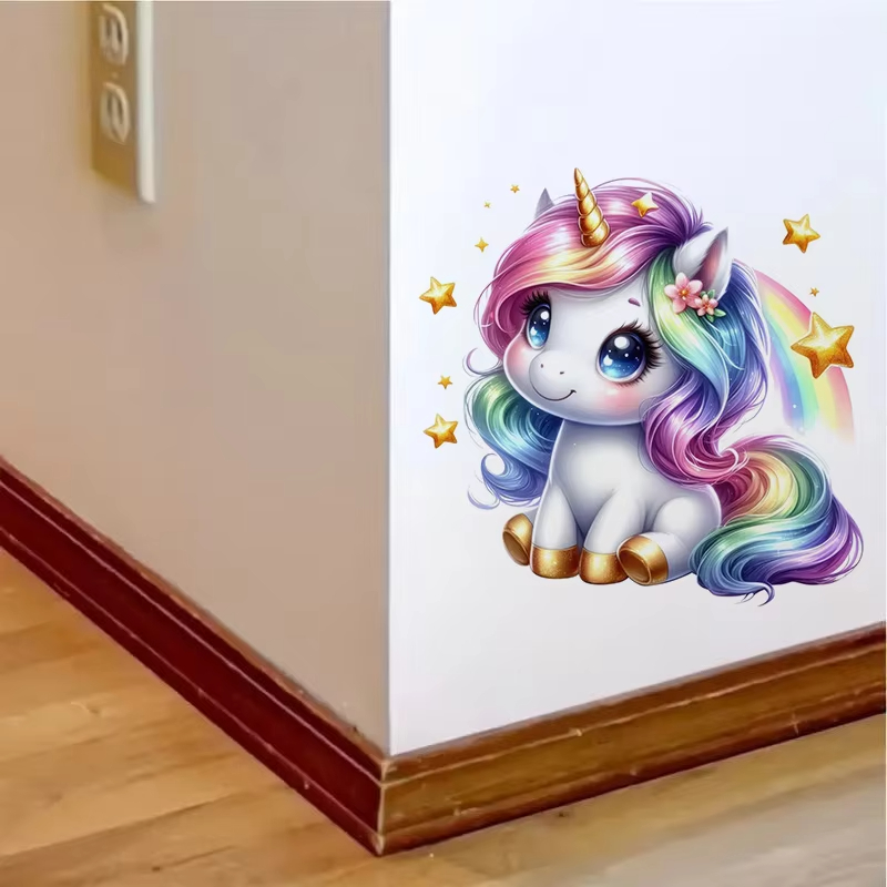 Cute Rainbow Unicorn Wall Stic - Baby Nursery Mural Wallpaper recension och pris