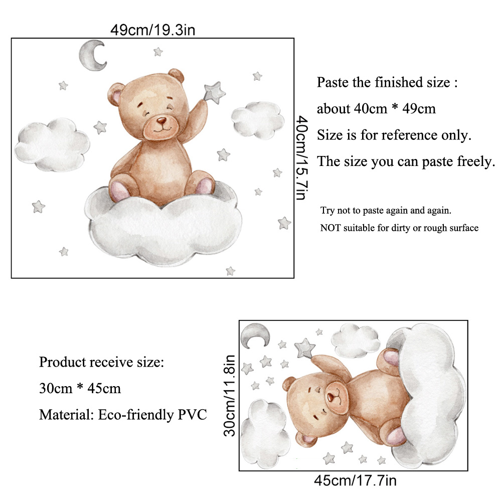 Bear Moon Clouds Stars Wall St - Baby Nursery Mural Wallpaper recension och pris
