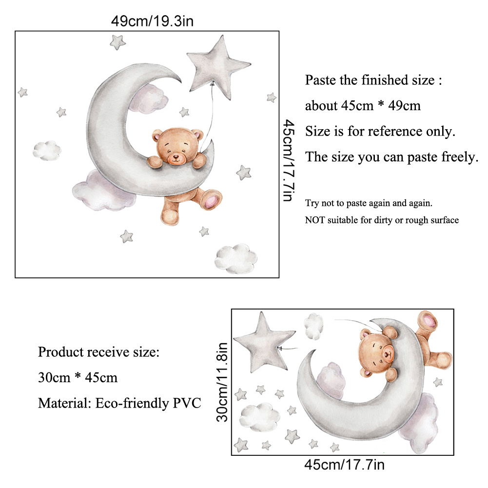 Bear Moon Clouds Stars Wall St - Baby Nursery Mural Wallpaper recension och pris